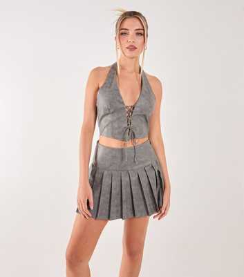 Pink Vanilla Grey Faux Suede Corset Top