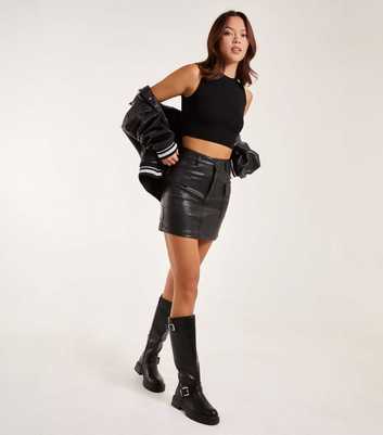 Pink Vanilla Black Faux Leather Cargo Mini Skirt