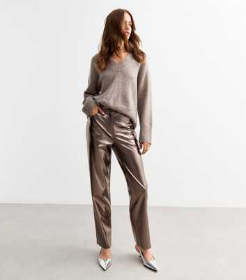 Bronze Metallic Faux Leather Trousers