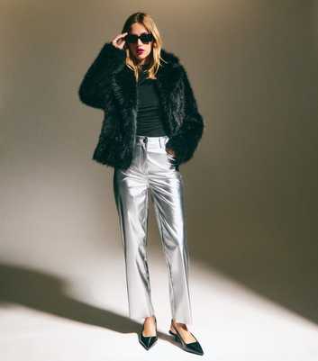 Silver Metallic Faux Leather Trousers