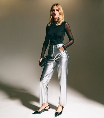 fake leather pants silver melt the lady