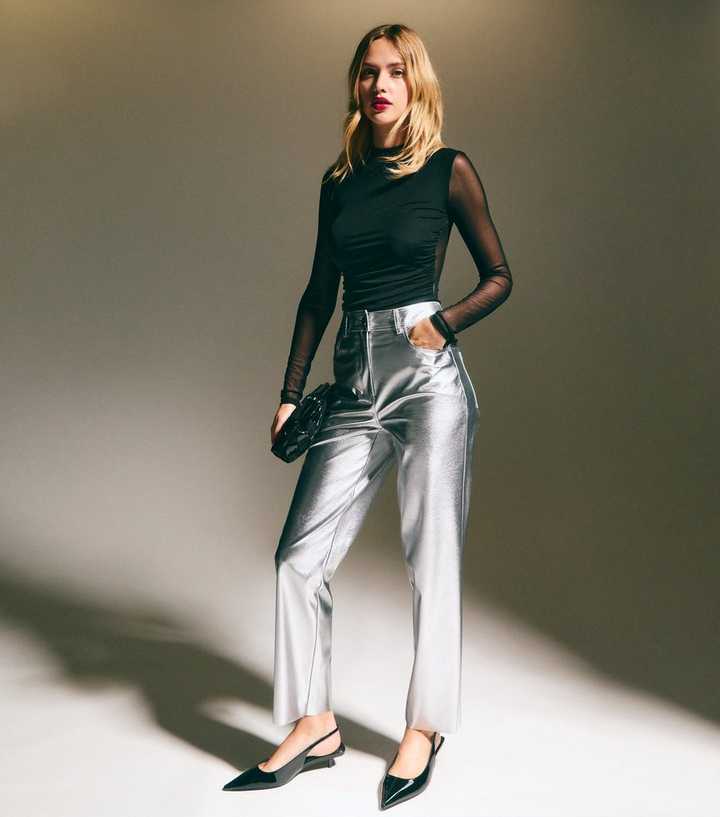 fake leather pants silver melt the lady