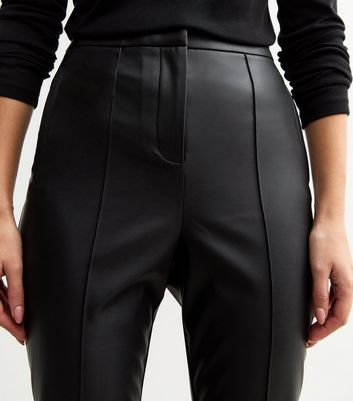 Black Faux Leather Kick Flare Trousers | New Look