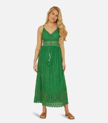 Yumi Green Lace Embroidered Midi Dress