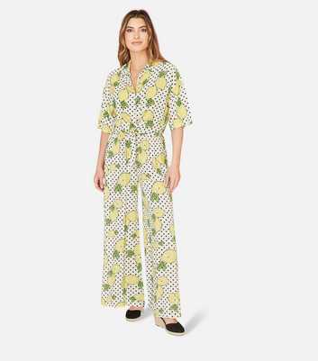 Mela White Lemon-Print Wide Leg Trousers