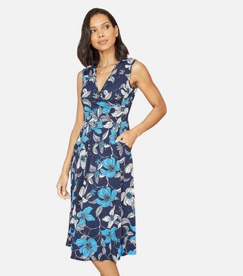 Mela Blue Floral Wrap Midi Dress New Look