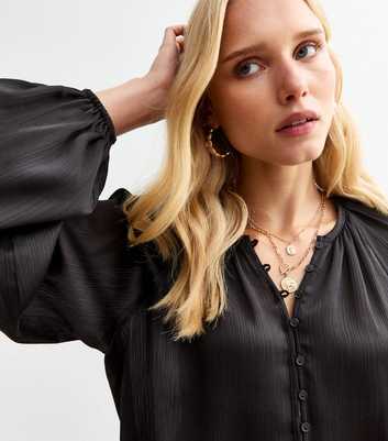 Black Round Neck Button Through Blouse