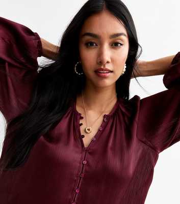 Burgundy Round Neck Button Through Blouse