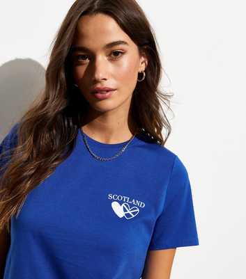 Bright Blue Cotton Scotland Football Slogan T-Shirt