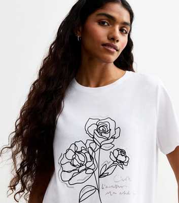 Petite White Cotton Foil Flower Slogan T-Shirt