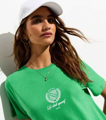 Green Cotton Le Club Slogan T-Shirt