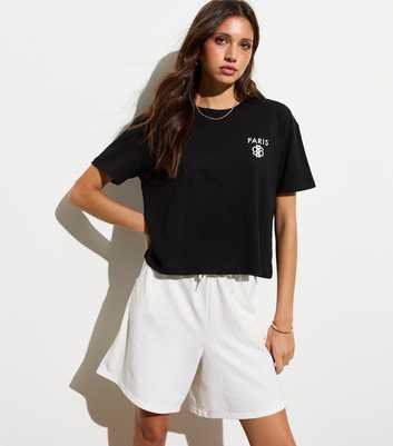 Black Paris-Print Boxy Cotton T-Shirt