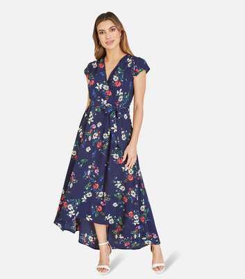 Mela Navy Daisy Print Wrap Midi Dress