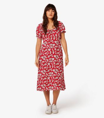 Apricot Red Floral Tie Detail Midi Dress New Look