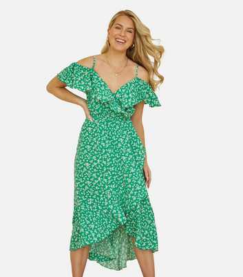 Mela Green Ditsy Floral Print Midi Dress