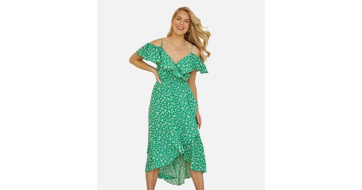 Mela Green Ditsy Floral Print Midi Dress | New Look