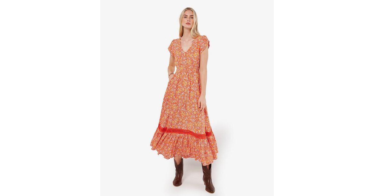 Lila Boho Floral Crochet Trim Maxi Dress