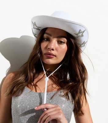 Public Desire White Star-Studded Cowboy Hat 