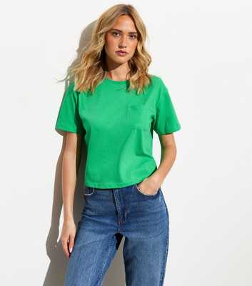 Green Pocket Front Boxy Cotton T-Shirt