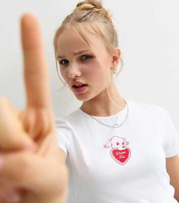 Girls White Cotton-Blend Drama Free Slogan T-Shirt