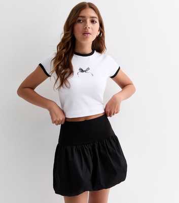 Girls Black Cotton Bubble Hem Skort