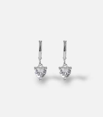 Muse Silver Tone Crystal Heart Charm Drop Earrings