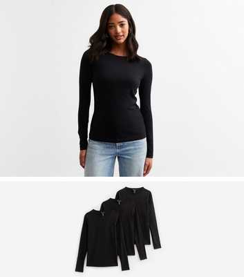 3 Pack of Black Long Sleeve Crew Neck Tops 