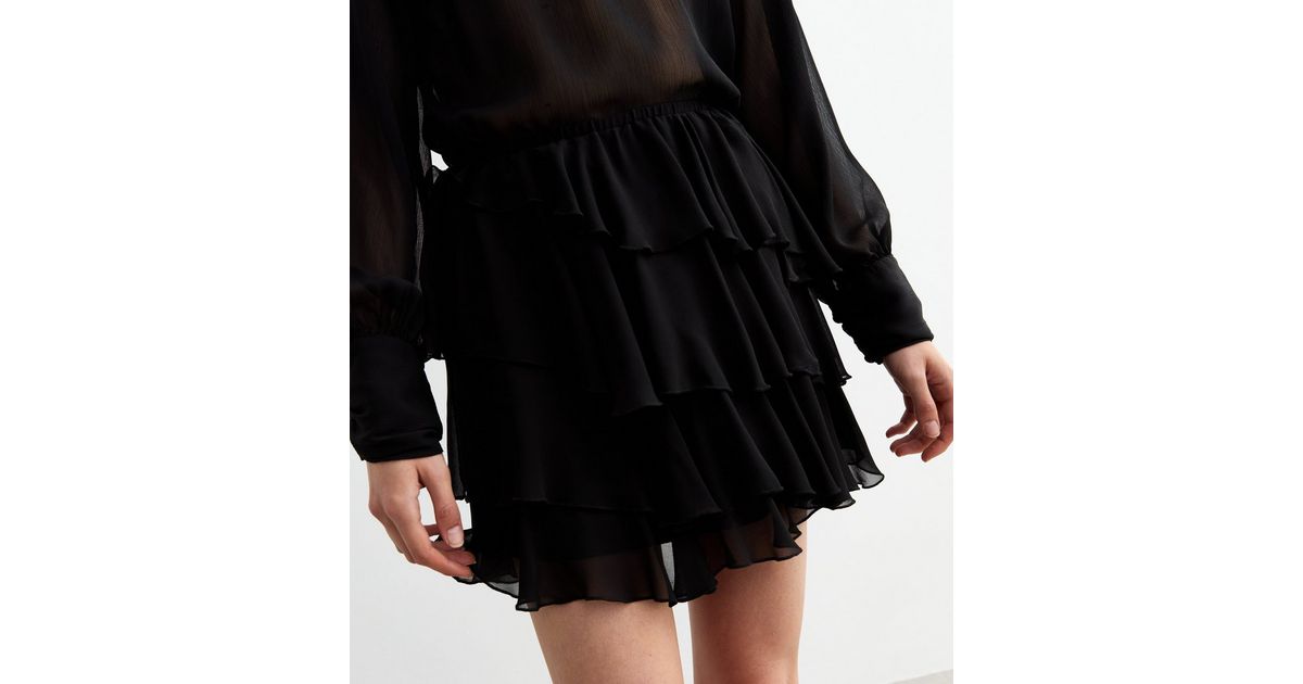 CHIFFON MINI SKIRT BELT FRILL_TAUPE