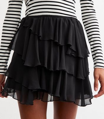 Poppey black ruffle mini skirt best sale