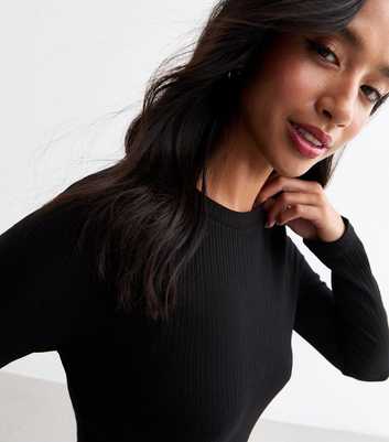 Petite Black Crew Neck Ribbed Bodysuit