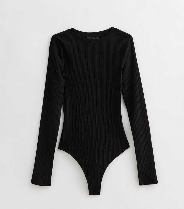 Tall Black Crew Neck Ribbed Jersey Bodysuit