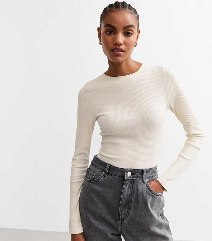 Tall Off White Crew Neck Ribbed Jersey Bodysuit New Look