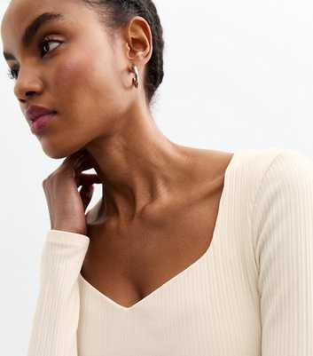 Tall Off White Ribbed Sweetheart Neck Bodysuit