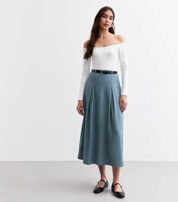 Grey Box Pleat Midi Skirt