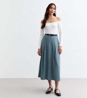 Grey Box Pleat Midi Skirt New Look