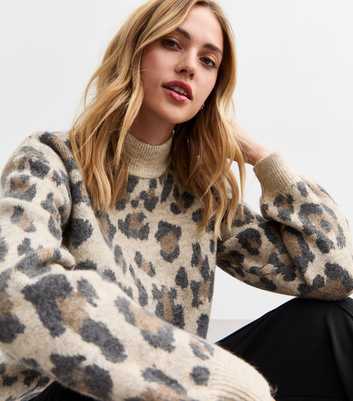 Brown Knit Leopard Print Jumper