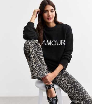 Black Amour Lettering Knitted Jumper