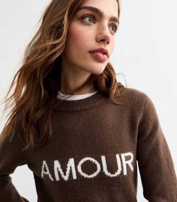 Brown Amour Lettering Knitted Jumper