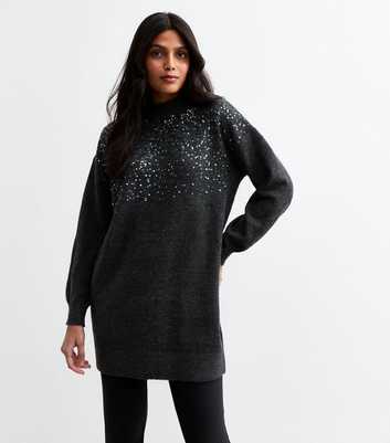 Dark Grey Sequinned Knit Tunic Jumper