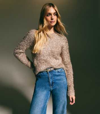 Gold Sparkle Yarn Textured Crew Neck Jumper