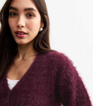 Burgundy Fluffy Button Up Cardigan