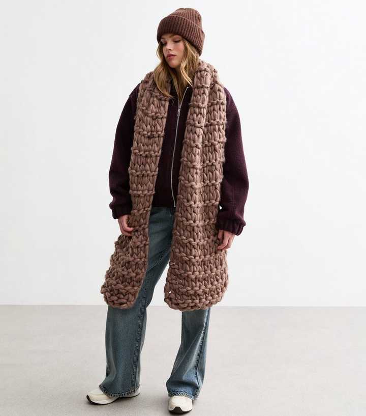 Brown Chunky Knit Scarf 