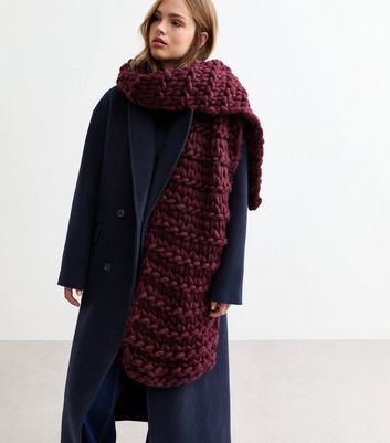 Burgundy Chunky Knit Scarf New Look