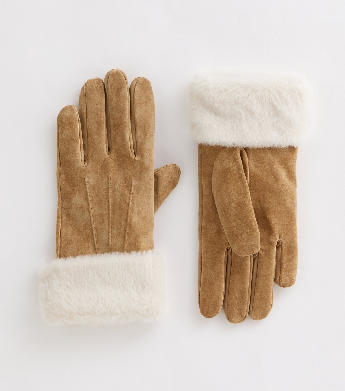 Camel Faux Fur Lined Suede Gloves New Look