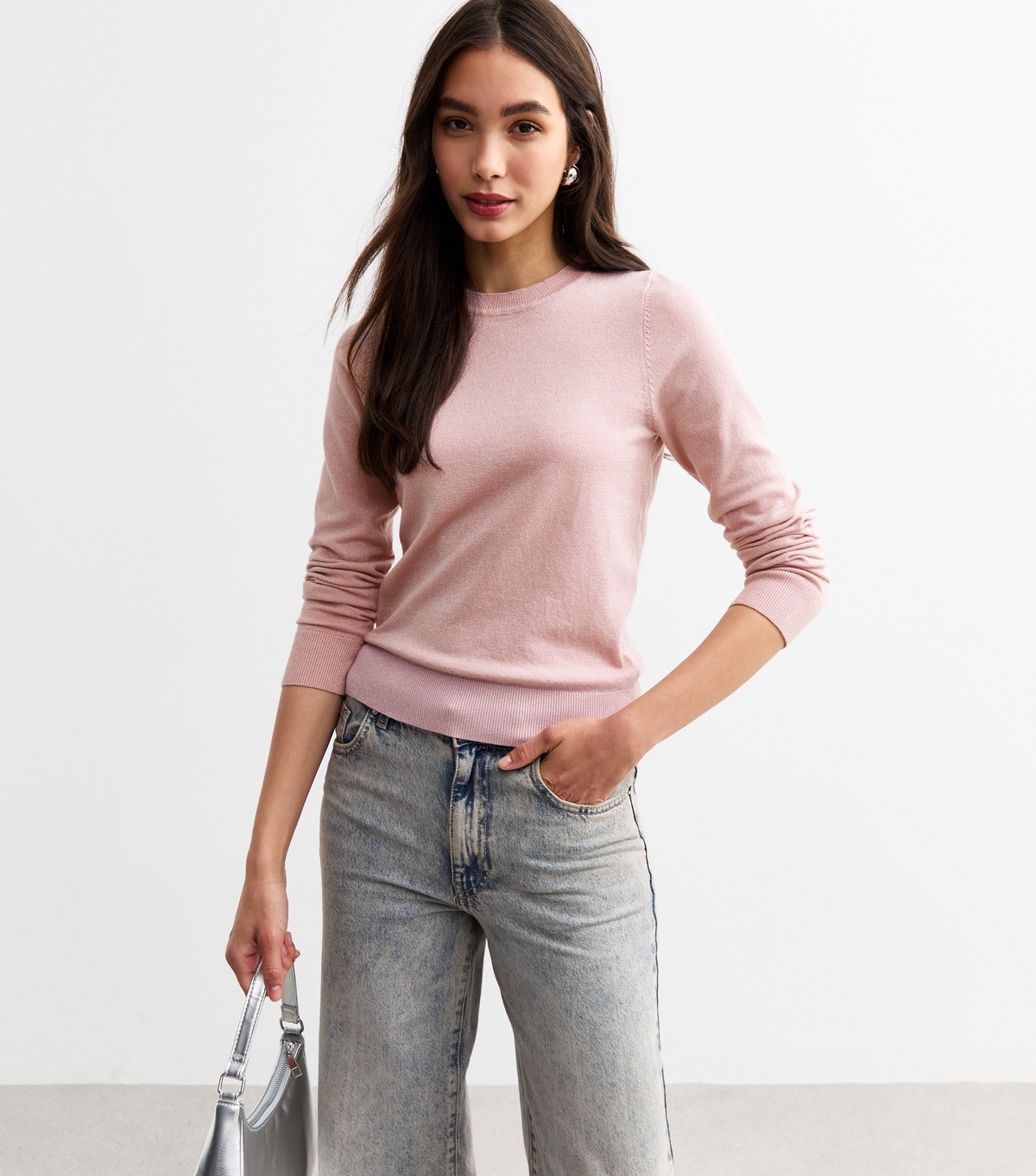 Women's Pink Crew Neck Sparkle Jumper New Look