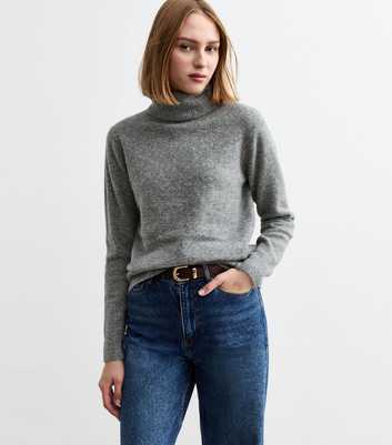 Grey Knit Roll Neck Jumper