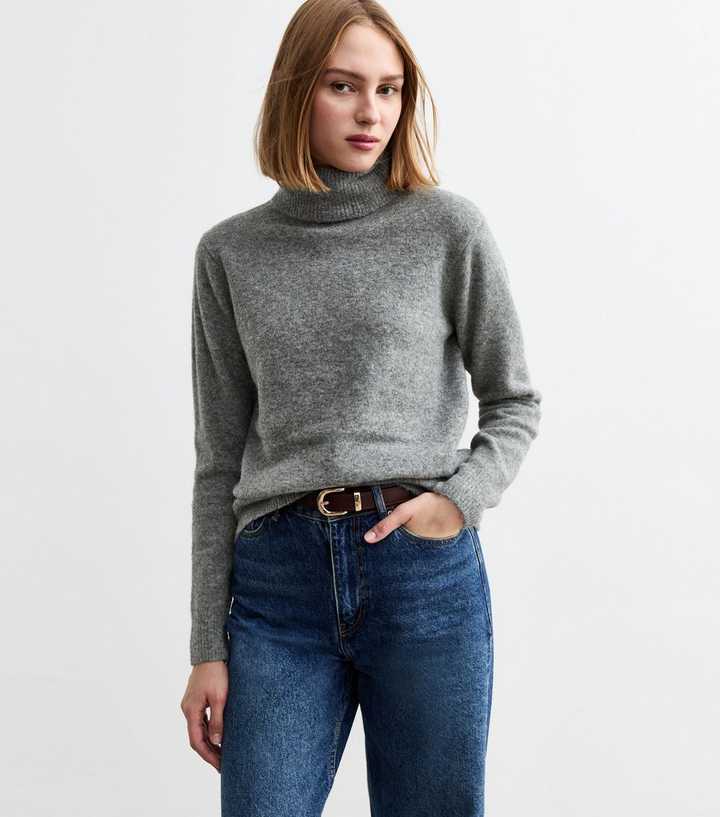 Grey Knit Roll Neck Jumper
