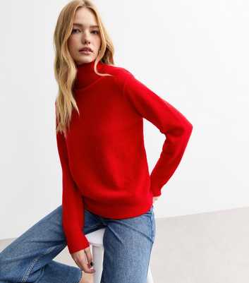 Red Knit Roll Neck Jumper