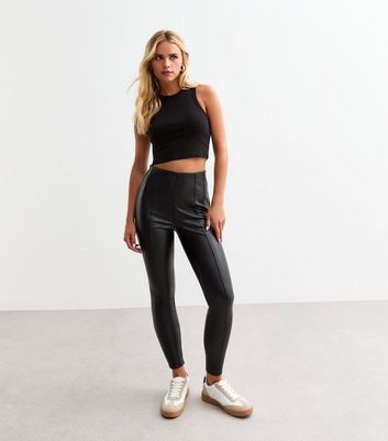 Petite Black Leather Look Leggings New Look