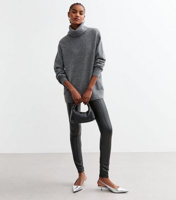 Tall Black Faux Leather Tapered Trousers New Look